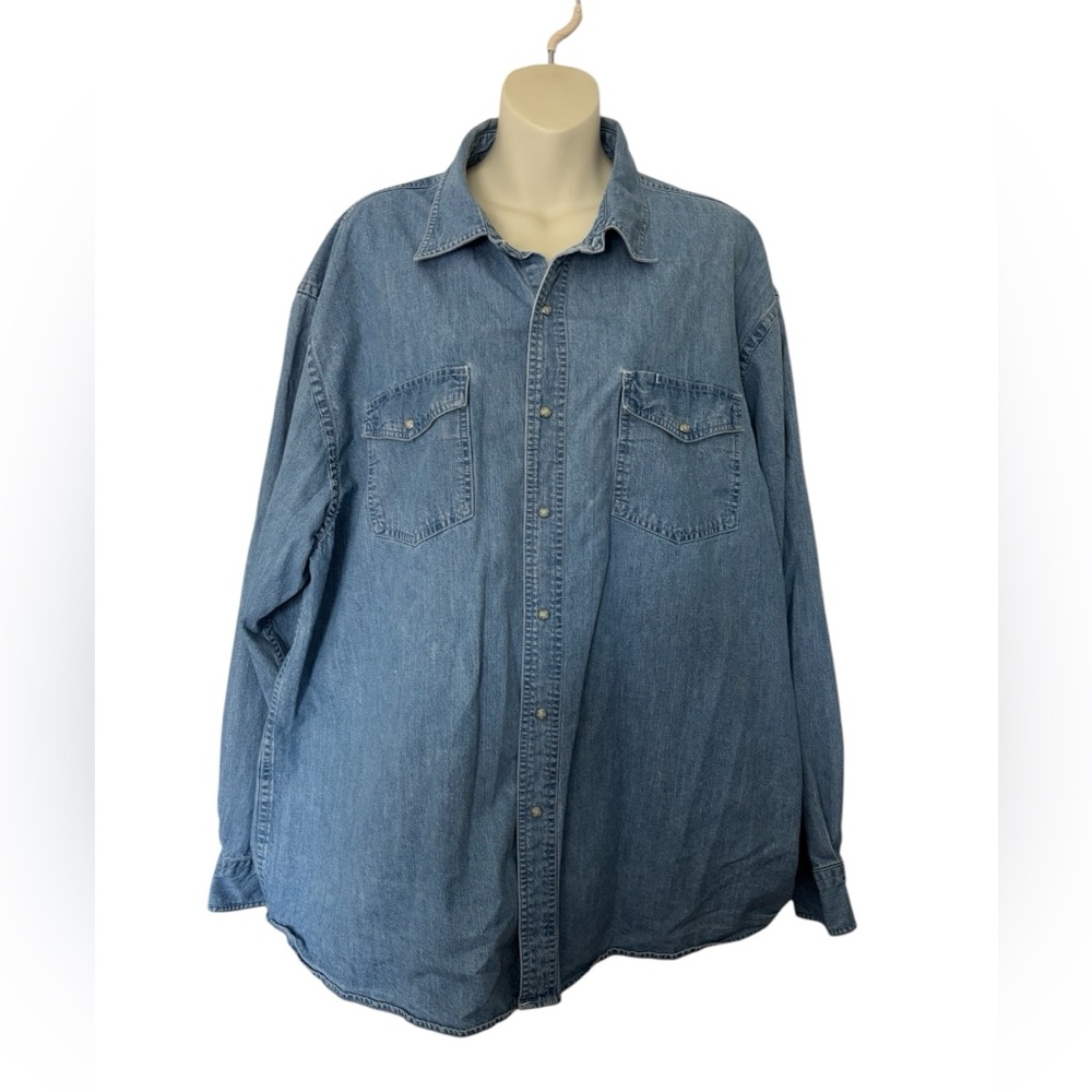 Men’s pearl snap button Casual Blue Denim Shirt